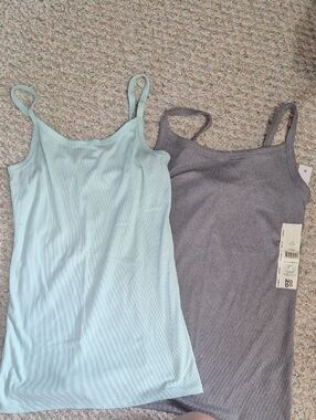 No Boundaries Light Blue & Gray Ribbed Camisole Set